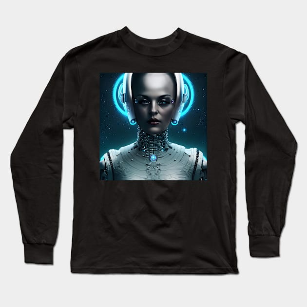 Cyborg Space Alien Girl Long Sleeve T-Shirt by FrogAndToadsWorkshop